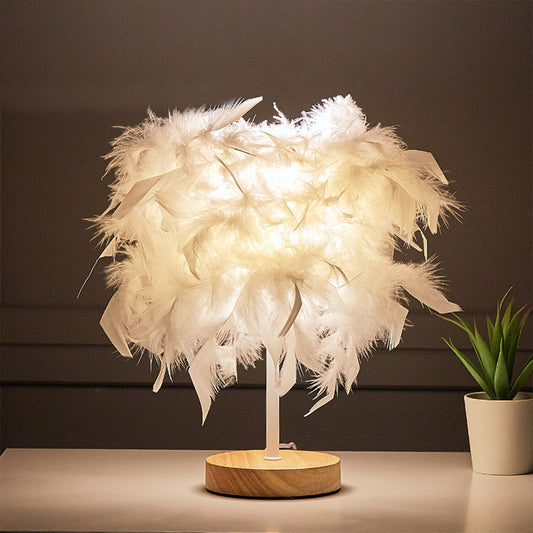 LED Feather Lamp – Elegant Bedside Table Light for Bedroom & Living Room Decor