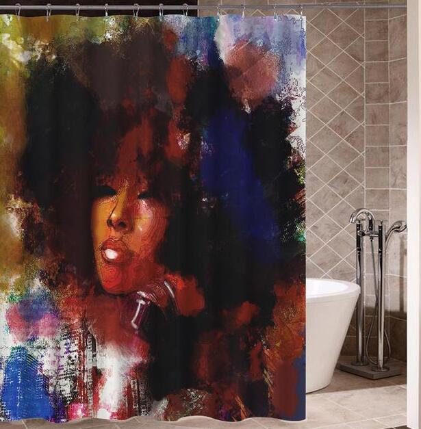 Modern Bathroom Shower Curtain with African Girl Hip Hop Graffiti Design