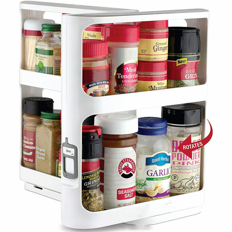 Space-Saving Rotating Storage Rack – Double Tier Organizer for Spices & Condiments