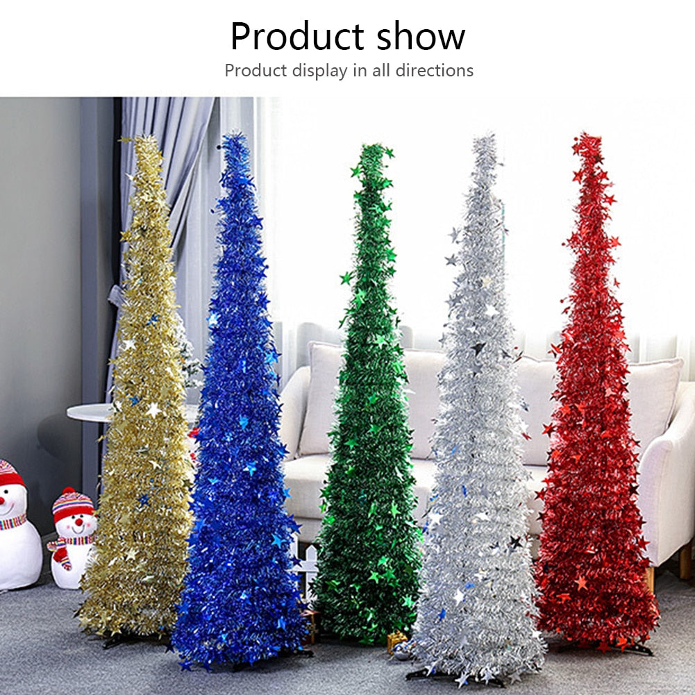 Pop Up Christmas Tree Collapsible Tinsel Tree with Stand – Space Saving Holiday Decor