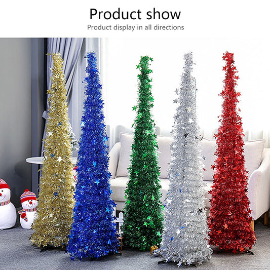Pop Up Christmas Tree Collapsible Tinsel Tree with Stand – Space Saving Holiday Decor
