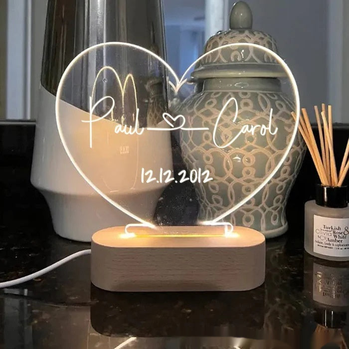 Engraved Couple Night Light – Custom Name & Date LED Romantic Gift Lamp