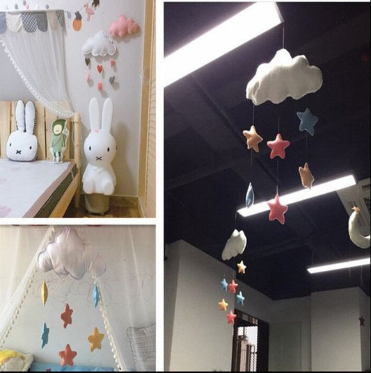 Scandinavian Cloud & Star Baby Mobile - Nordic Felt Cloud Pendant Wall Decor