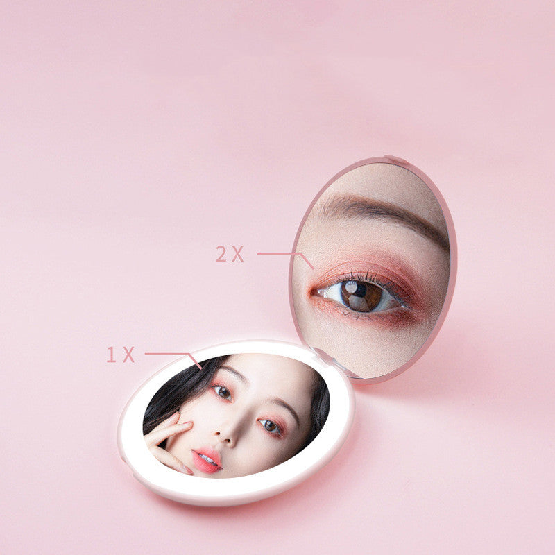 LED Mini Makeup Mirror with 2X Magnification – USB Rechargeable Pocket Mirror