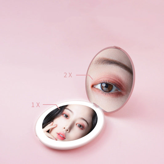 LED Mini Makeup Mirror with 2X Magnification – USB Rechargeable Pocket Mirror