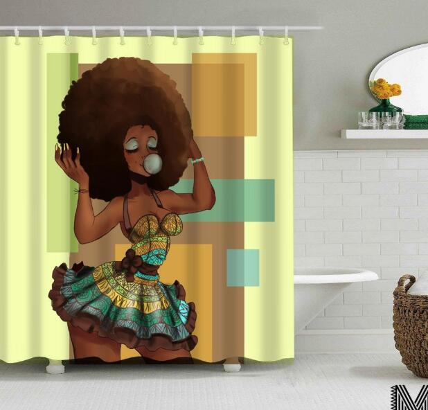Modern Bathroom Shower Curtain with African Girl Hip Hop Graffiti Design