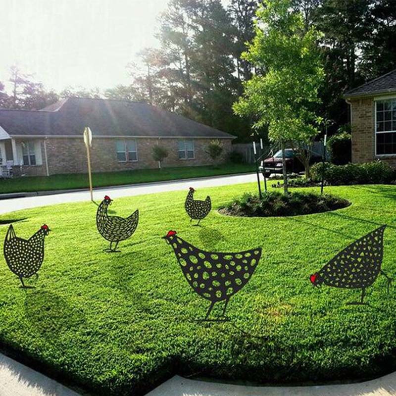 Metal Chicken Garden Stakes Decor – Outdoor Yard Art | Farmhouse Lawn Decoration