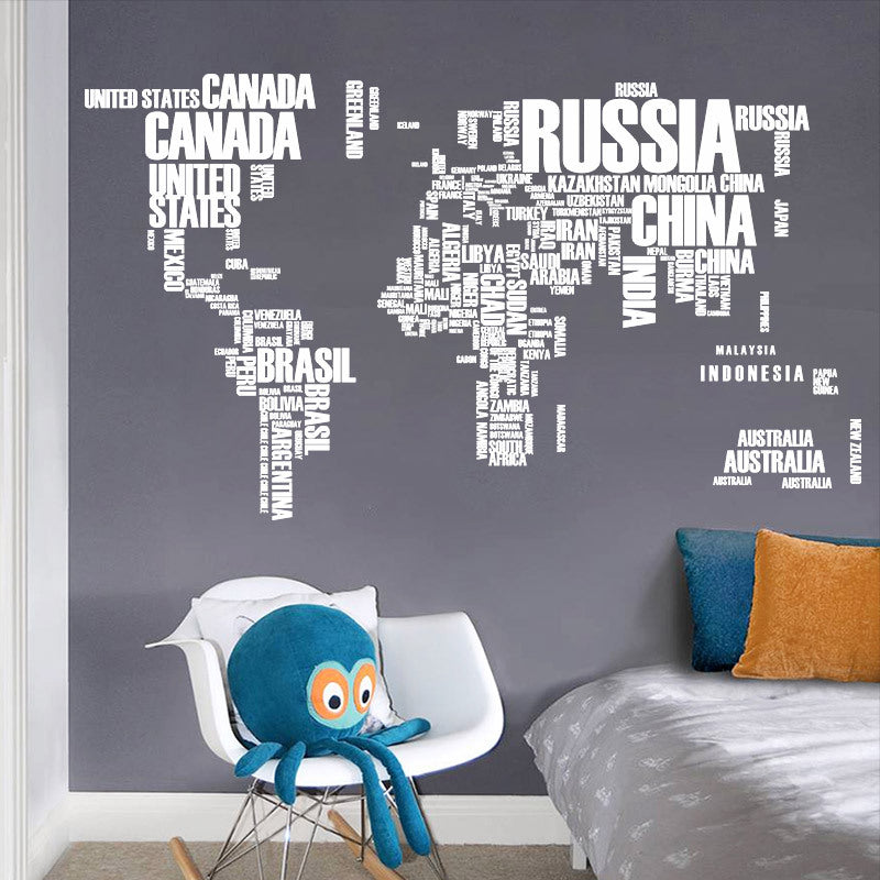 Animal World Map Wall Mural – Kids Room Learning Decor Decal for Bedroom Nursery