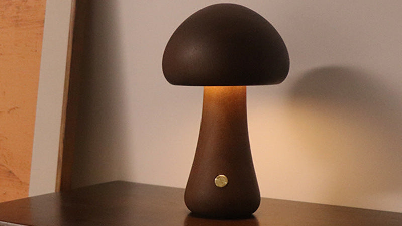 Cute Wooden Mushroom LED Night Light – Soft Touch Lamp for Bedroom