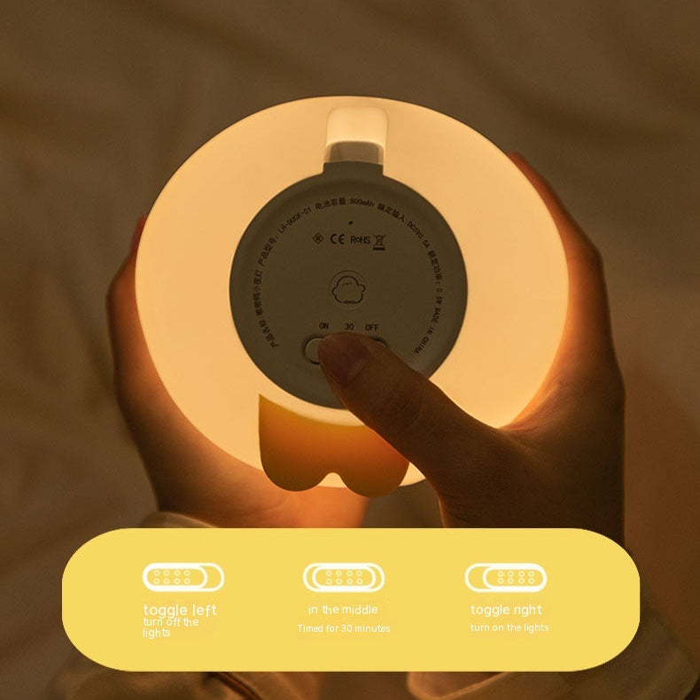 Cute Duck Night Light LED Cartoon Animal Silicone Lamp - ouch Sensor Timer & USB Rechargeable