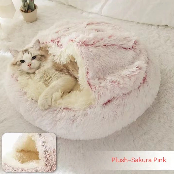 Cozy Round 2‑in‑1 Cat & Dog Bed – Warm Winter Pet Bed, Plush Soft Comfort House