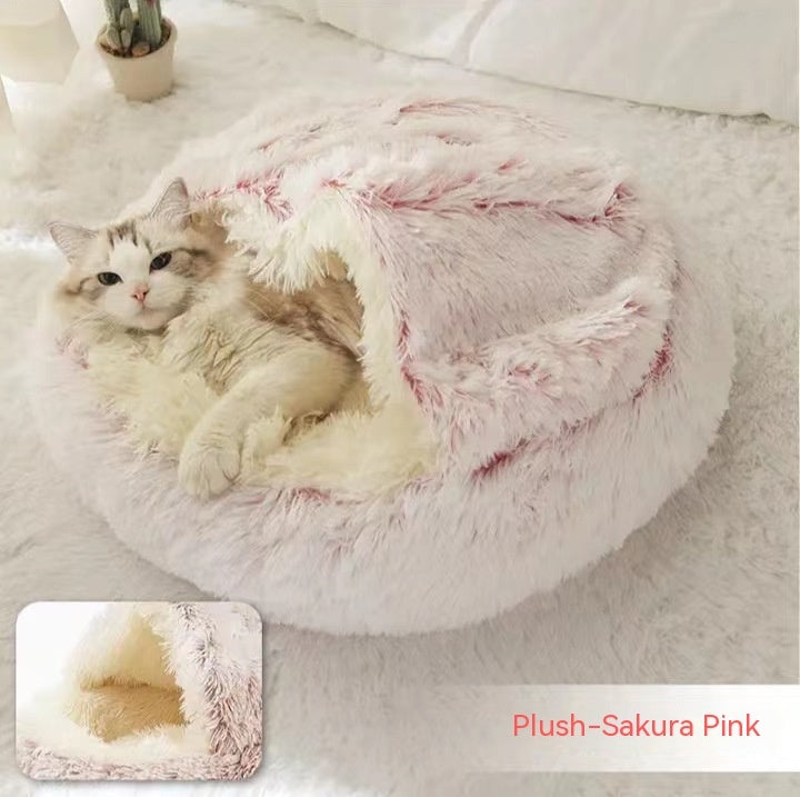 Cozy Round 2‑in‑1 Cat & Dog Bed – Warm Winter Pet Bed, Plush Soft Comfort House