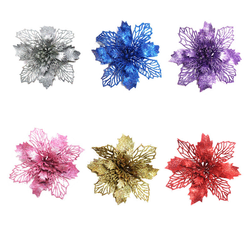 Christmas Glitter Fake Flowers – Festive Tree Decorations for Home & Party Setup
