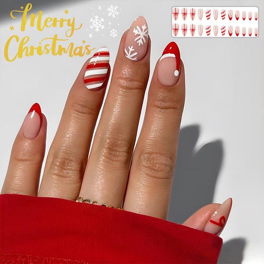 Luxury Christmas Press On Nails 24 pcs Set – Festive Snowflake Fake Nails