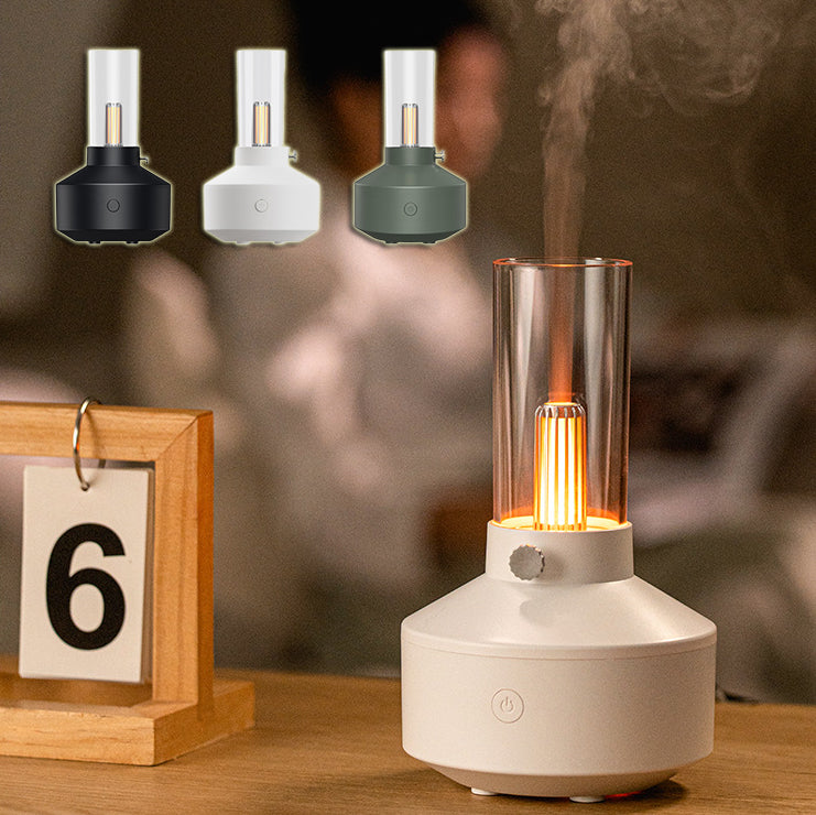 Vintage Flame Style Aroma Diffuser – LED Essential Oil Humidifier Air Purifier Night Light