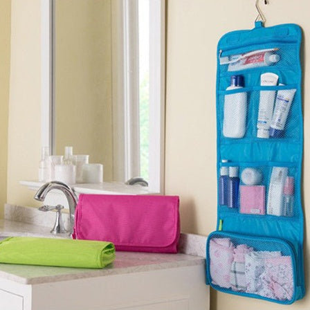 Foldable Travel Organizer Bag – Hanging Makeup & Toiletry Storage