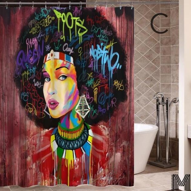 Modern Bathroom Shower Curtain with African Girl Hip Hop Graffiti Design