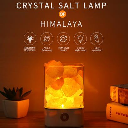 Crystal Himalayan Salt Night Light – USB LED Relaxing Mood Lamp for Bedroom & Cozy Home Ambience