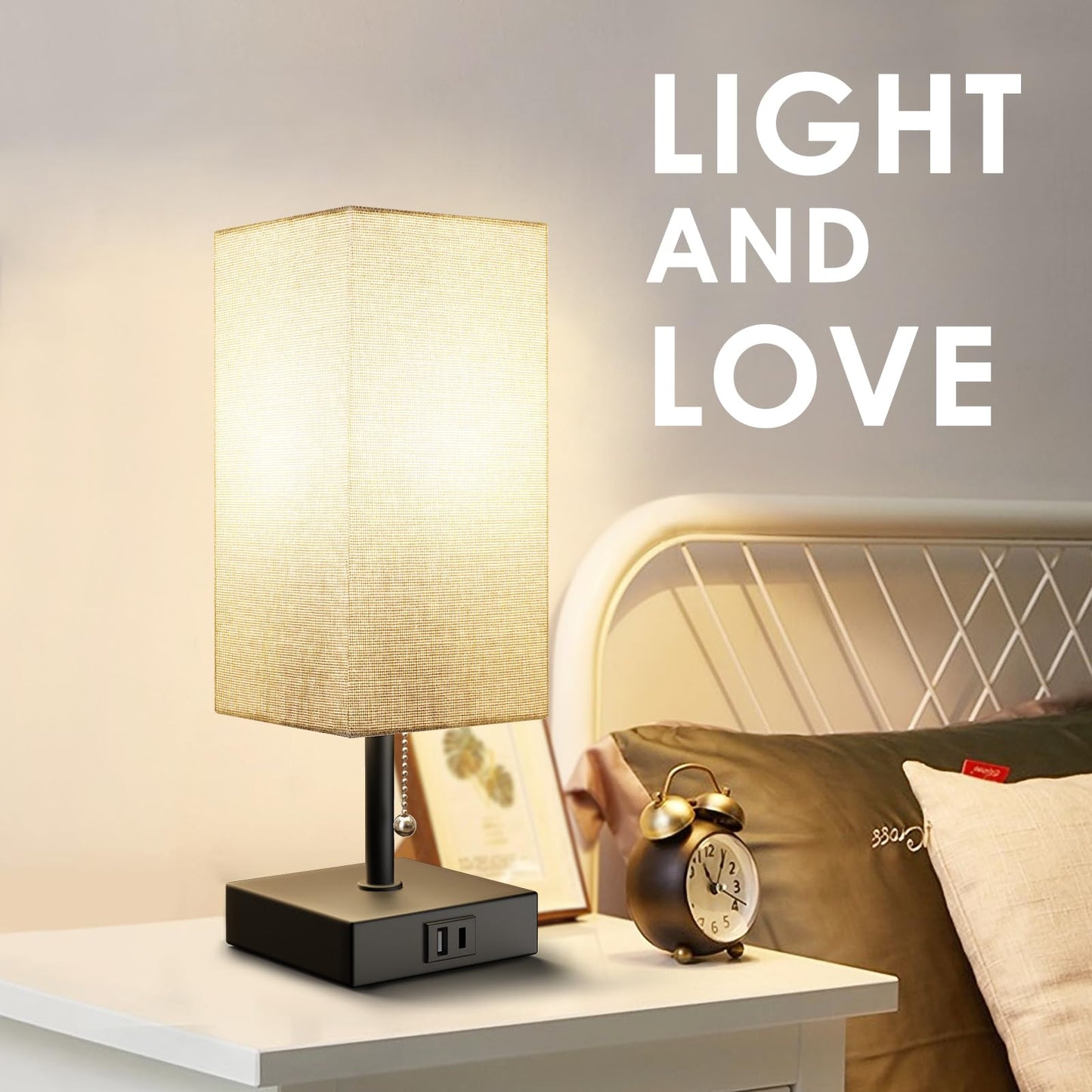 Bedside Table Lamp with 3 Brightness Levels & USB Charging
