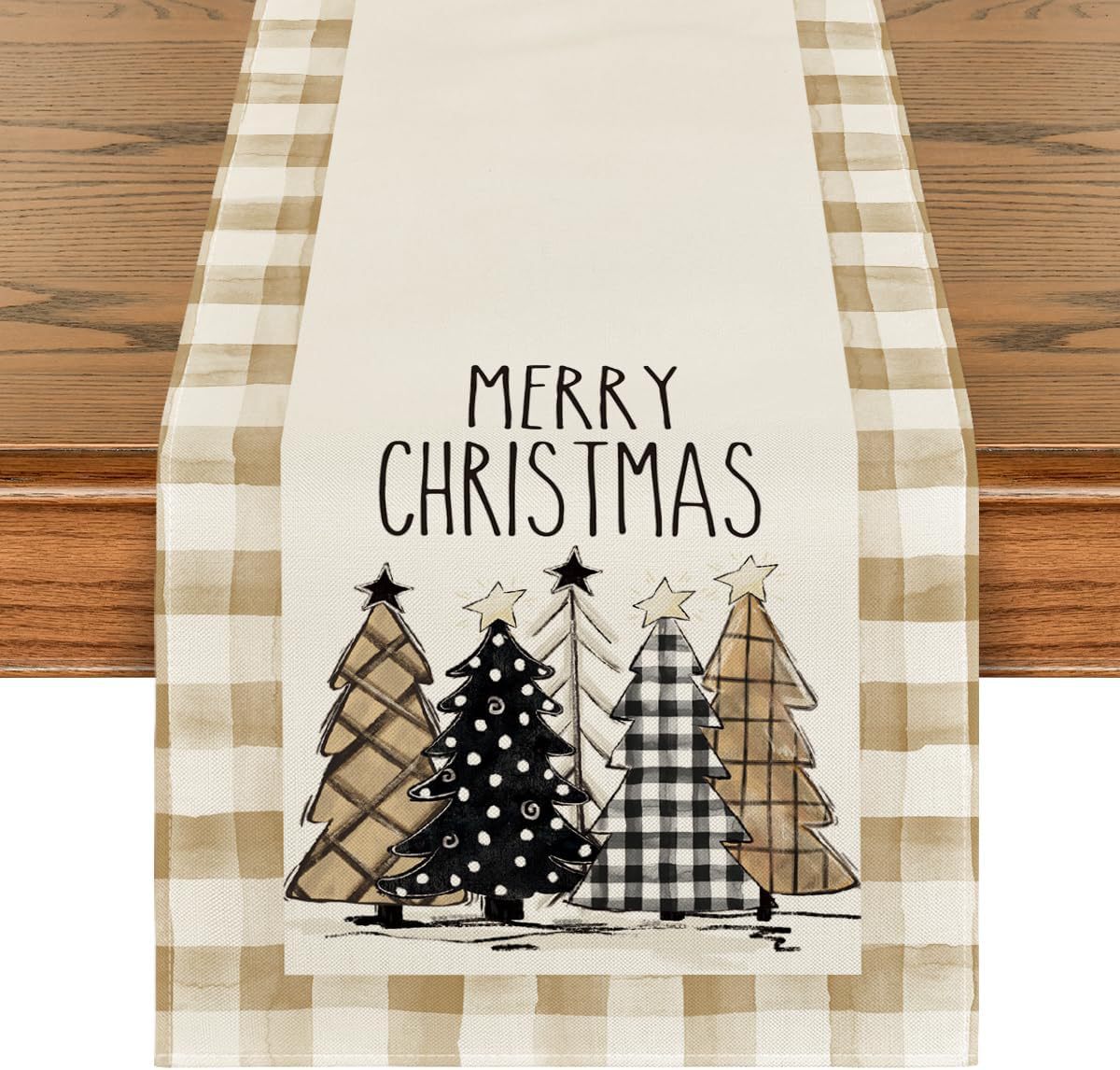 Christmas Tree Table Runner – Merry Xmas Holiday Dining Table Decor