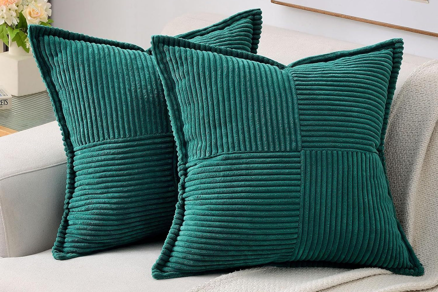 Corduroy Pillow Covers – Super Soft Boho Striped Throw Pillow Cases for Couch & Living Room