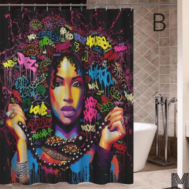 Modern Bathroom Shower Curtain with African Girl Hip Hop Graffiti Design