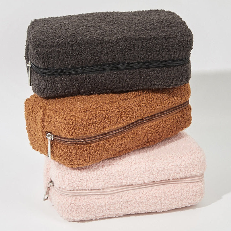 Autumn Winter Solid Color Velvet Bag – Portable Skincare & Cosmetic Organizer