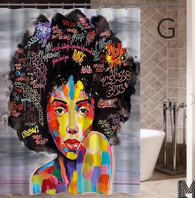 Modern Bathroom Shower Curtain with African Girl Hip Hop Graffiti Design