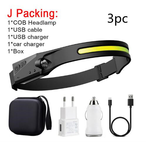 Waterproof COB LED Headlight Flashlight – USB Rechargeable Hands-Free Camping & Hunting Lamp