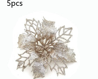 Christmas Glitter Fake Flowers – Festive Tree Decorations for Home & Party Setup