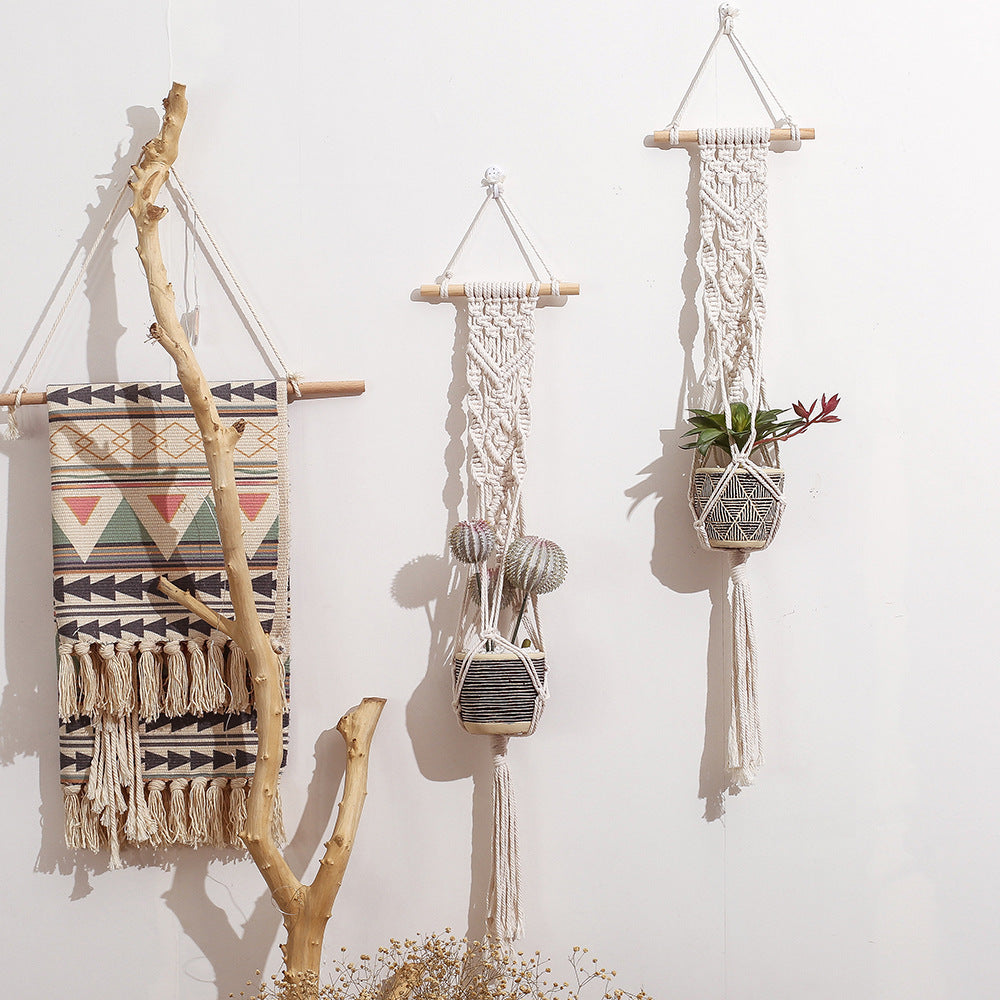 Braided Rope Hanging Basket – Boho Wall Storage for Home Organization & Decor