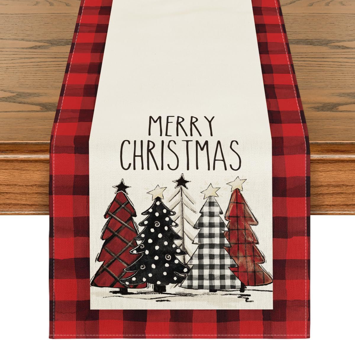 Christmas Tree Table Runner – Merry Xmas Holiday Dining Table Decor