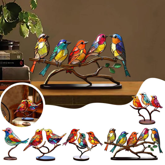 Stained Bird Desk Ornament – Home Decor for Bedroom, Living Room & Office