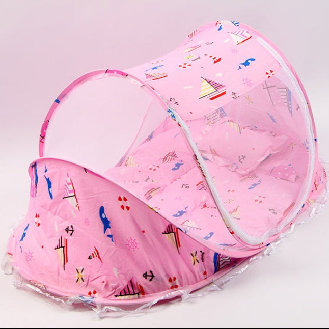 Foldable Infant Baby Bed – Breathable Mosquito Net with Soft Pillow Set