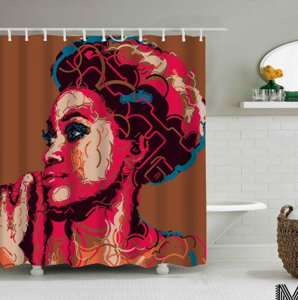 Modern Bathroom Shower Curtain with African Girl Hip Hop Graffiti Design