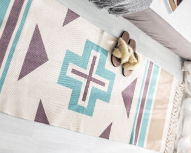 Bohemian Cotton Linen Rug – Long Geometric Hand Woven Floor Runner