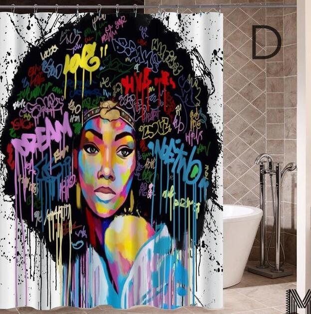 Modern Bathroom Shower Curtain with African Girl Hip Hop Graffiti Design