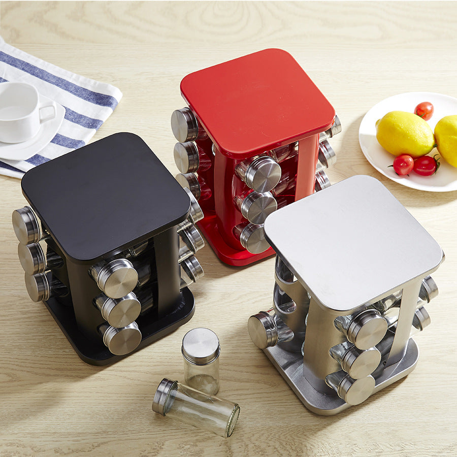 Space Saving Spice Rack Organizer with Glass Jars – Elegant Kitchen Seasoning Storage Solution