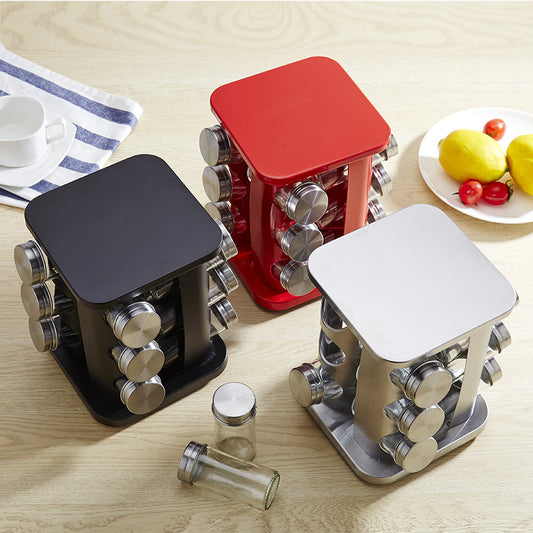 Space Saving Spice Rack Organizer with Glass Jars – Elegant Kitchen Seasoning Storage Solution