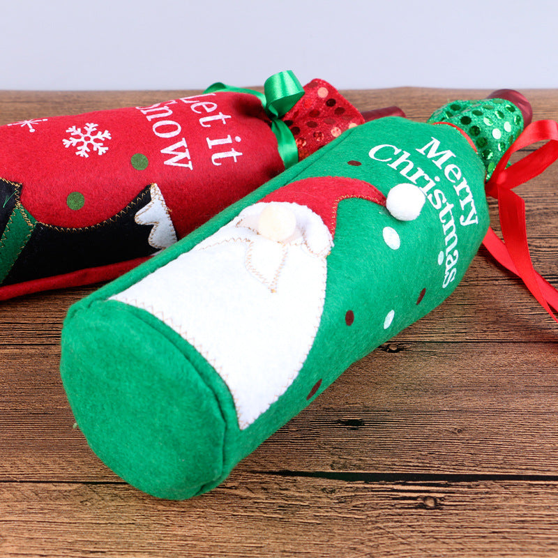 Luxury Christmas Wine Bottle Ornament Set – Festive Holiday Gift Bag & Red Wine Decor Set