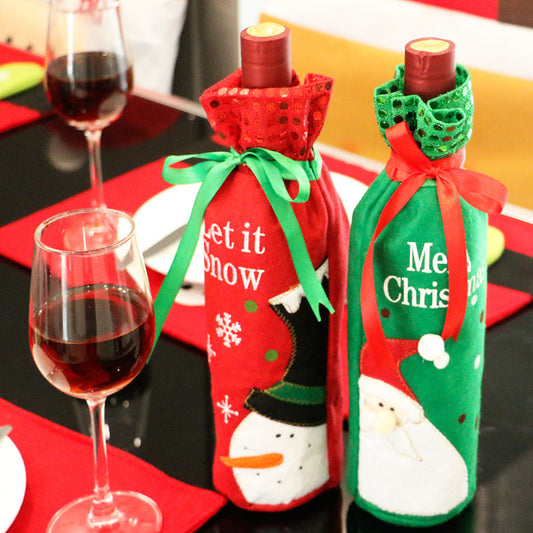 Luxury Christmas Wine Bottle Ornament Set – Festive Holiday Gift Bag & Red Wine Decor Set
