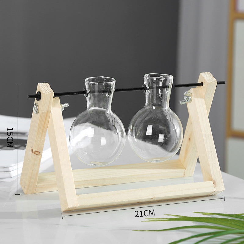 Hydroponic Glass Vase with Wooden Stand – Modern Indoor Plant Propagation Station Home Decor