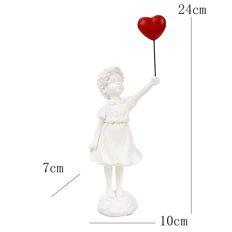 Luxury Living Room Resin Sculpture – Little Girl with Balloon Art Decor