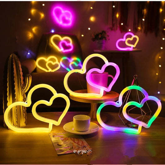 Aesthetic LED Neon Double Love Sign – USB Powered Bedroom Wall Decor Romantic Light