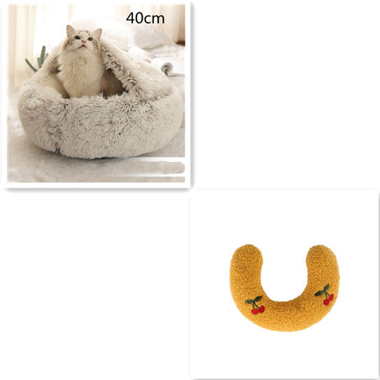 Cozy Round 2‑in‑1 Cat & Dog Bed – Warm Winter Pet Bed, Plush Soft Comfort House