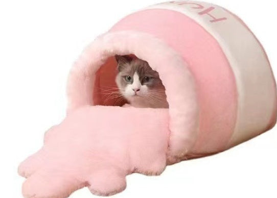 All-Season Warm Honey Pot Pet Nest – Cozy Anti-Anxiety Cat & Dog Bed House