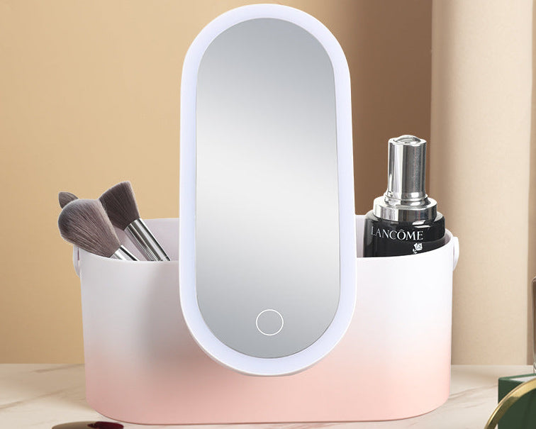 Portable LED Makeup Mirror Organizer – Travel Cosmetic Storage Box