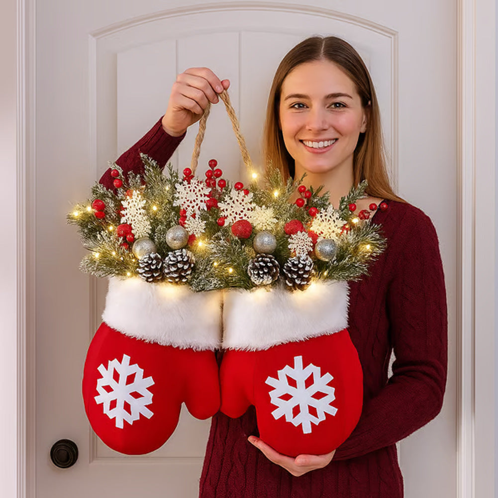 Creative Christmas Wreath Door Sign – Glove Shaped Garland Window Hanging Decoration