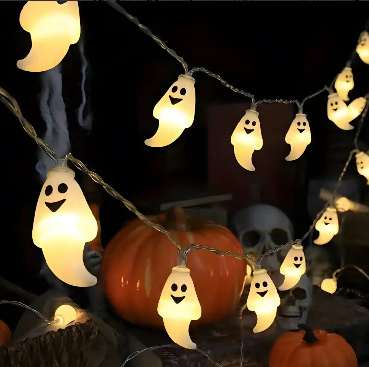Halloween LED Light Chain – PVC Pumpkin & Ghost Outdoor/Indoor Decor