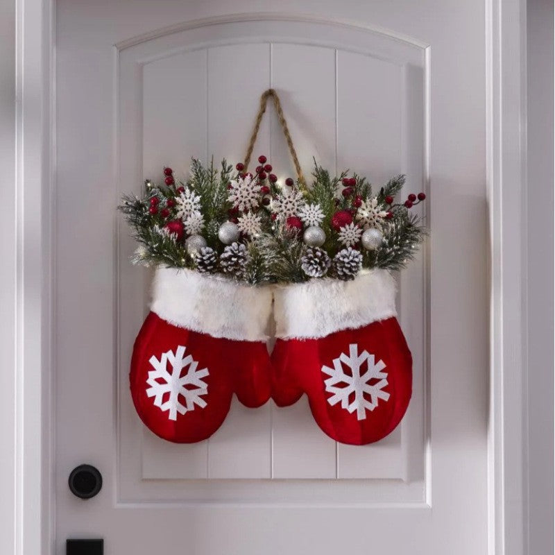 Creative Christmas Wreath Door Sign – Glove Shaped Garland Window Hanging Decoration
